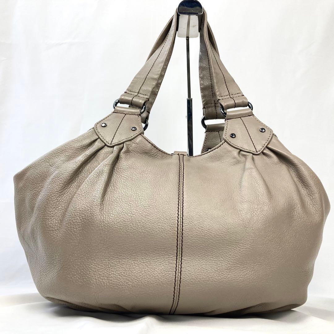 バーバリーブルーレーベル ホーボー ショルダーバッグ グレージュ レザー