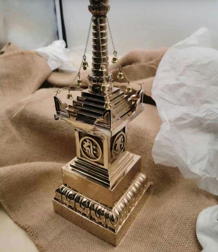 【修縁堂】密教法具 宝篋印塔 仏教美術 弘法大師 真鍮製vajra29cm