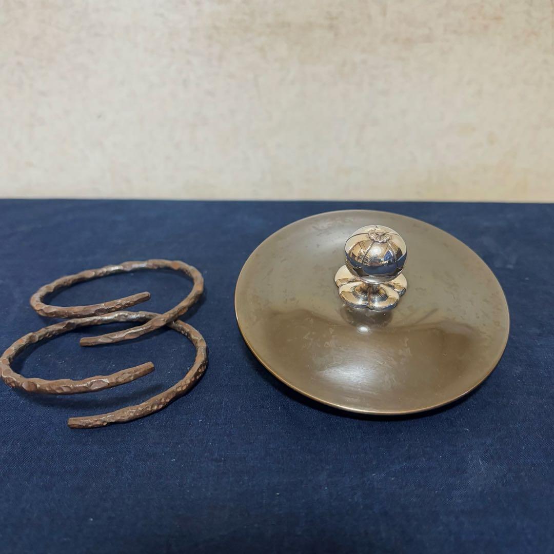 風炉 茶釜 電熱器 唐銅鬼面風炉釜 南鐐撮(銀摘)野々田製電熱器 敷板 底瓦