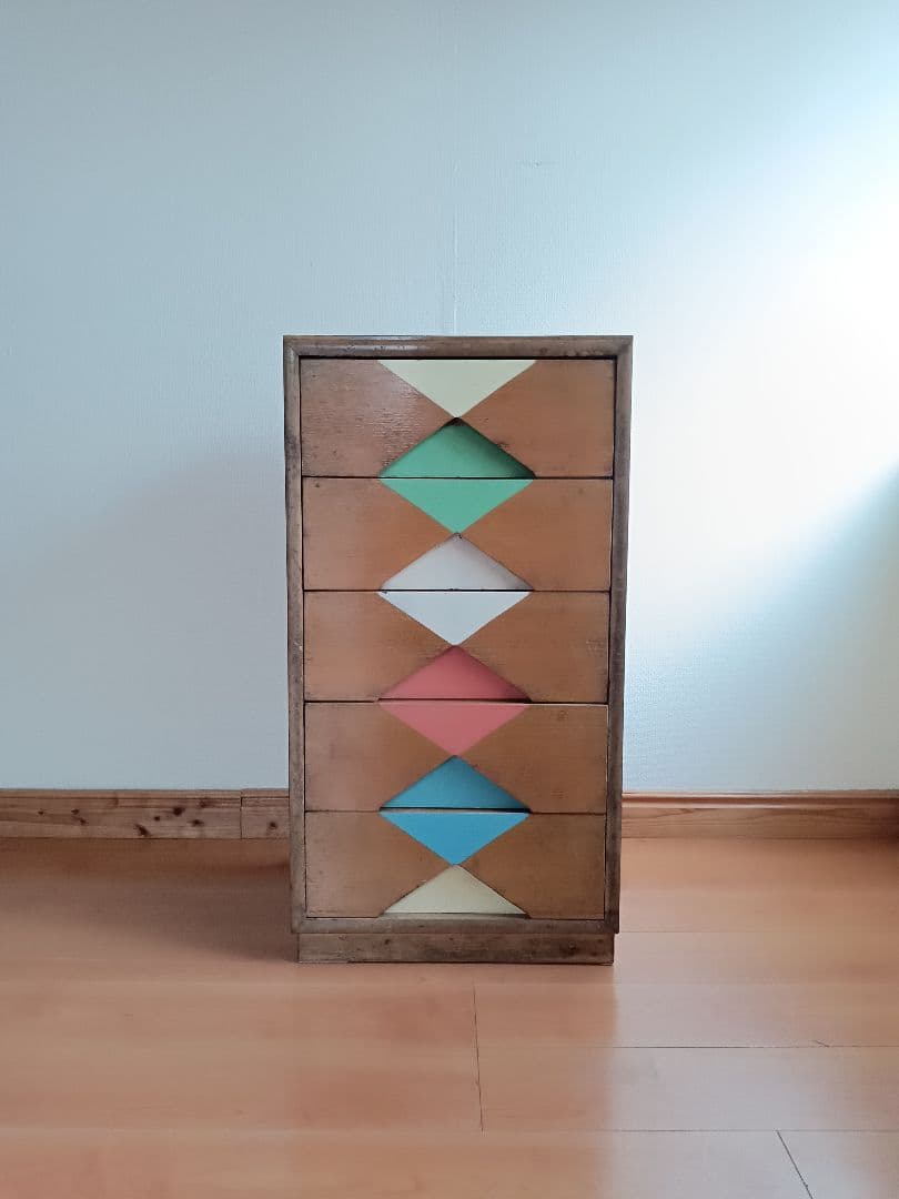 昭和レトロ ペイント 5段チェスト／古道具 箪笥　引き出し