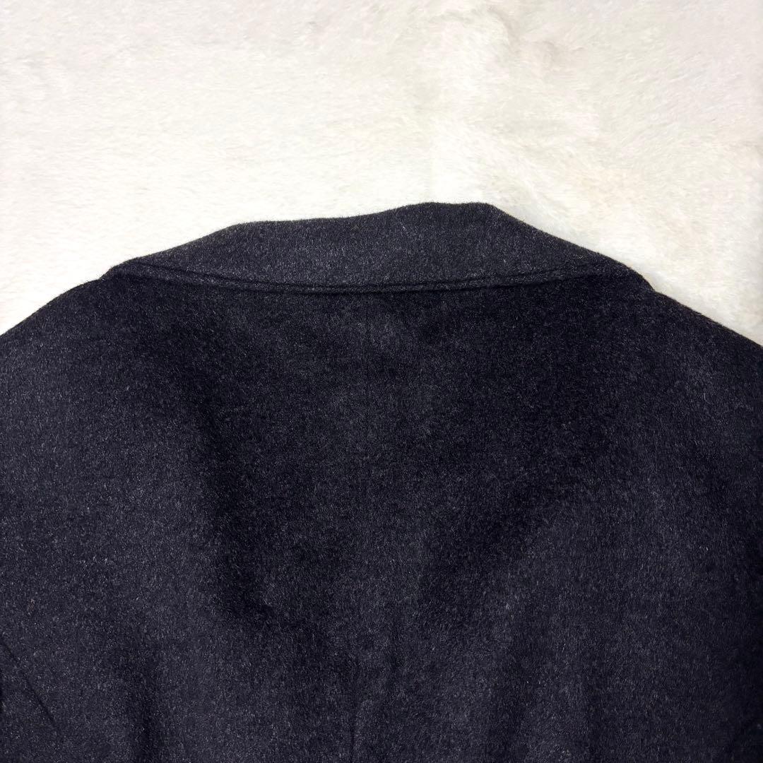 23区 ロングコート ウール アンゴラ ベルト Aライン 黒 40 ステンカラー