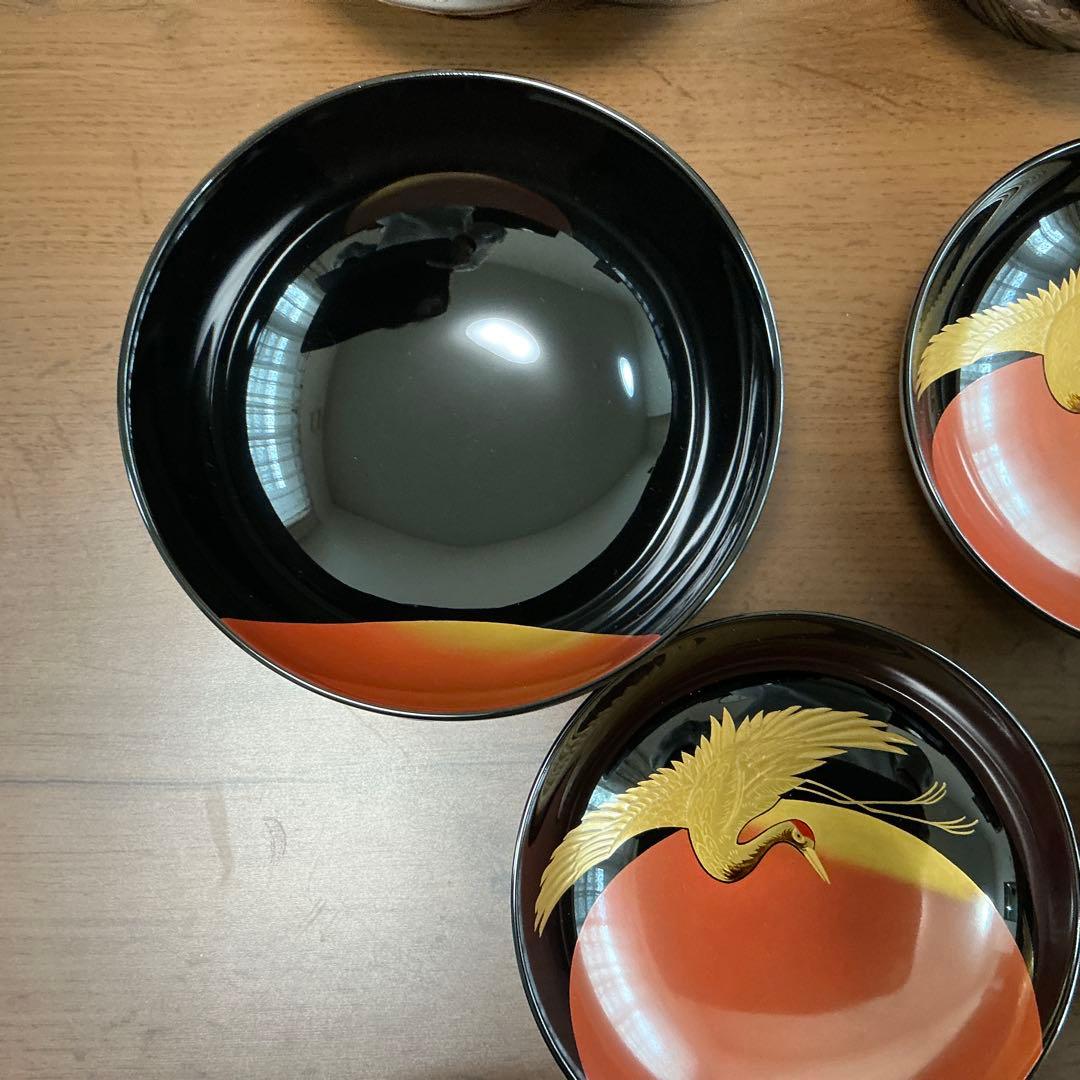 vincentfuto318様 輪島屋本店　波に日の出鶴蒔絵5客揃
