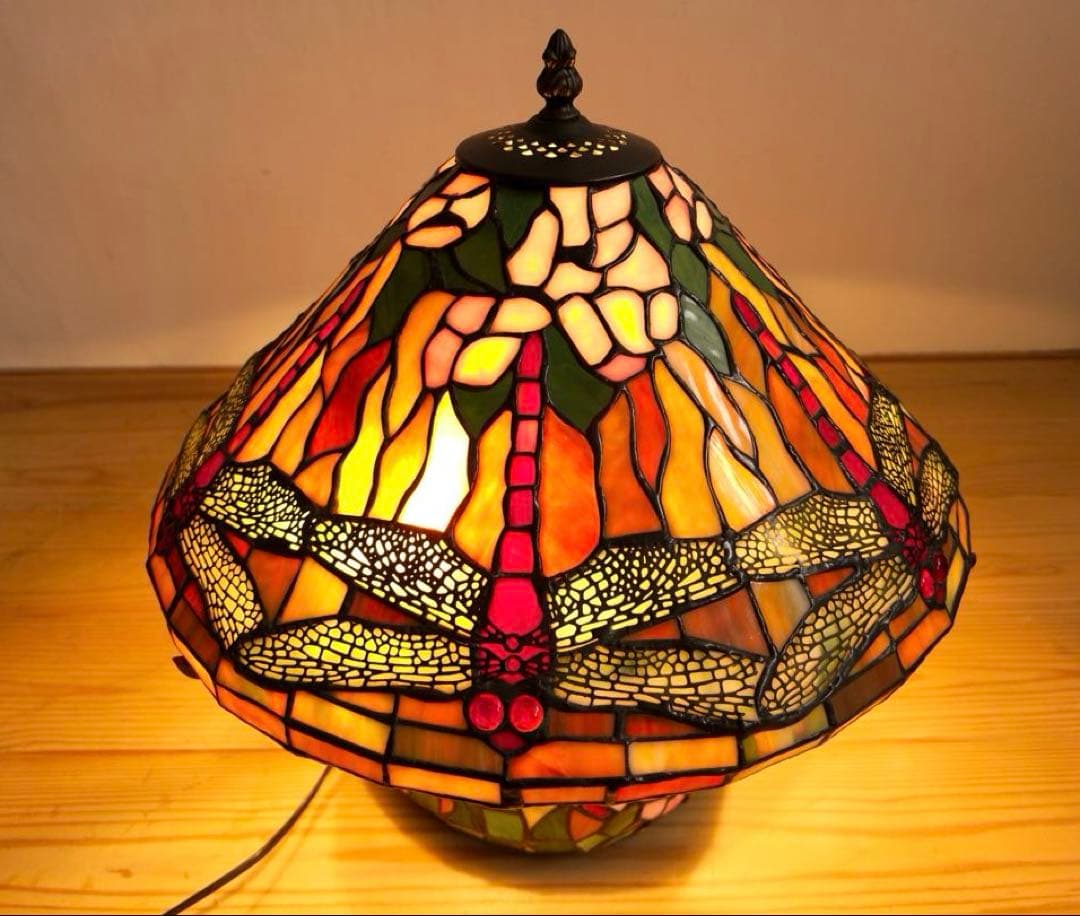 大きめ　ステンドグラス　ランプ　卓上　トンボ　ビンテージ　アンティーク　レトロ