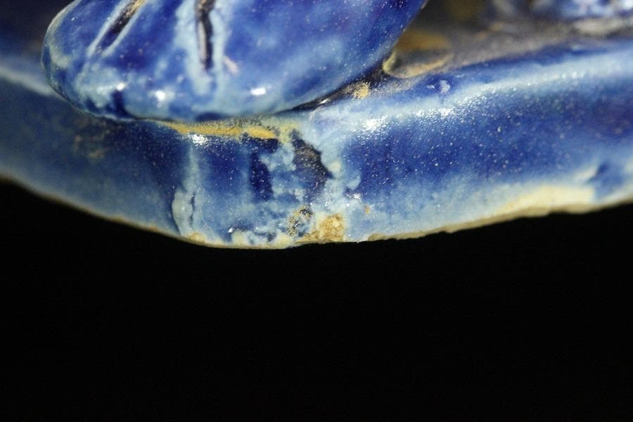 瑠璃釉 兎 置物 高12cm 骨董(LC999)