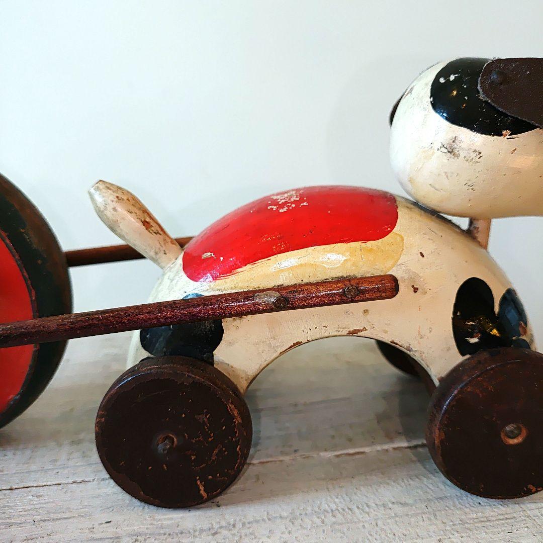 アンティーク木製犬型おもちゃ 鈴付き