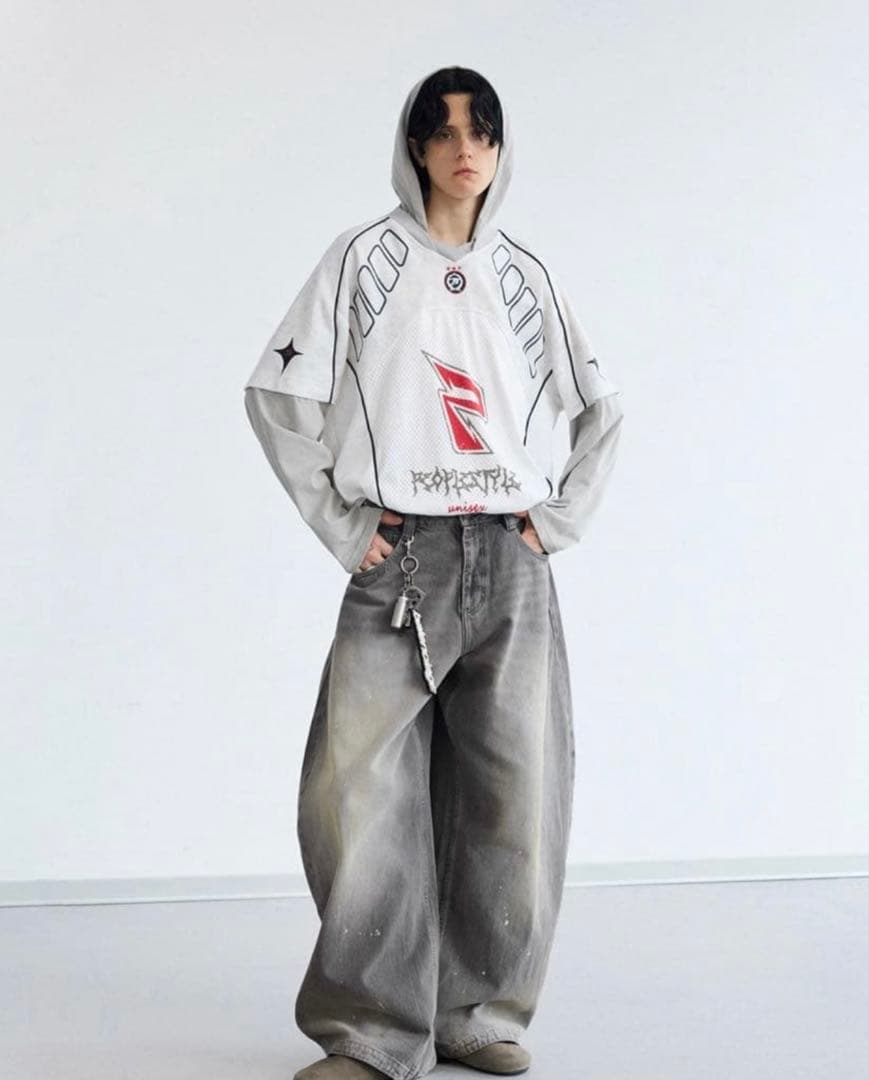 peoplesense ピーポーセンス　ペイントデニム　 ワイドパンツ　Ｌサイズ