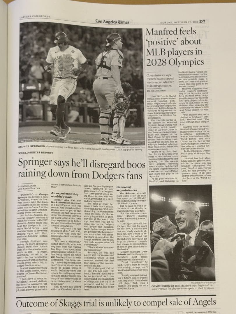 ドジャース 山本由伸 『大偉業達成】ロサンゼルスタイムズ　額縁入り\"WS第2戦\"