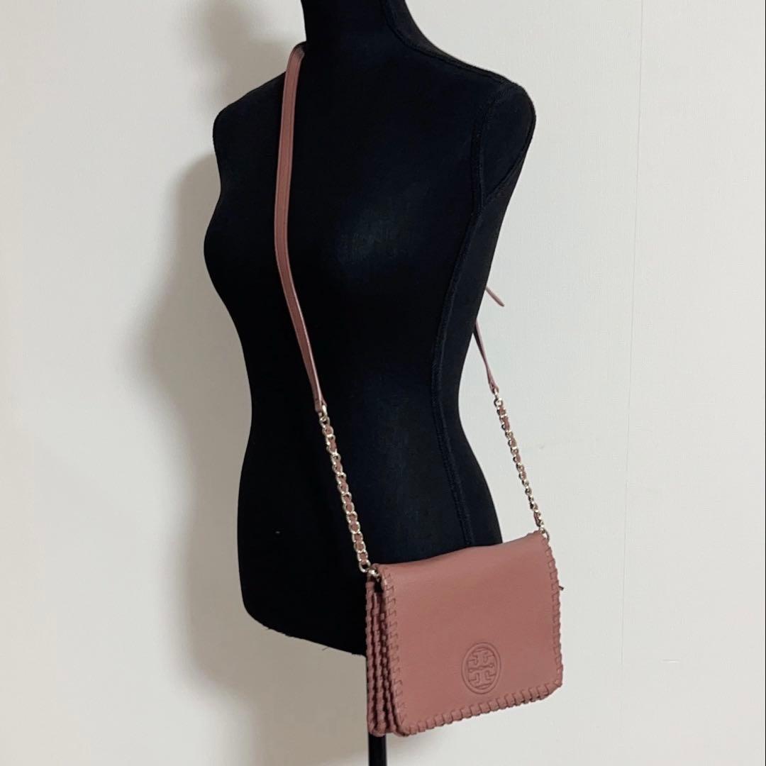 極美品✨TORY BURCHチェーンショルダー　マリオン　ピンク系