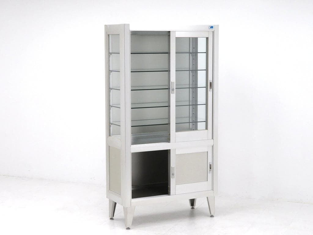 美品　ユヤマ　アルミ　ガラス　ケビント　ドクターキャビネット　飾り棚　シェルフ