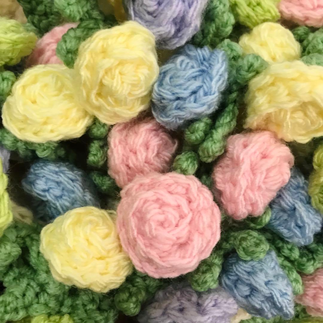 ブーケブランケット　花束ブランケット　薔薇　バラ　編み物　かぎ針編み