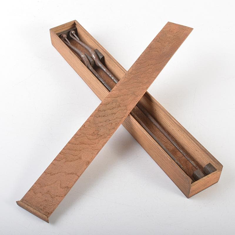 茶道具　古鉄　鶴頭火箸　時代箱付　V　R7389