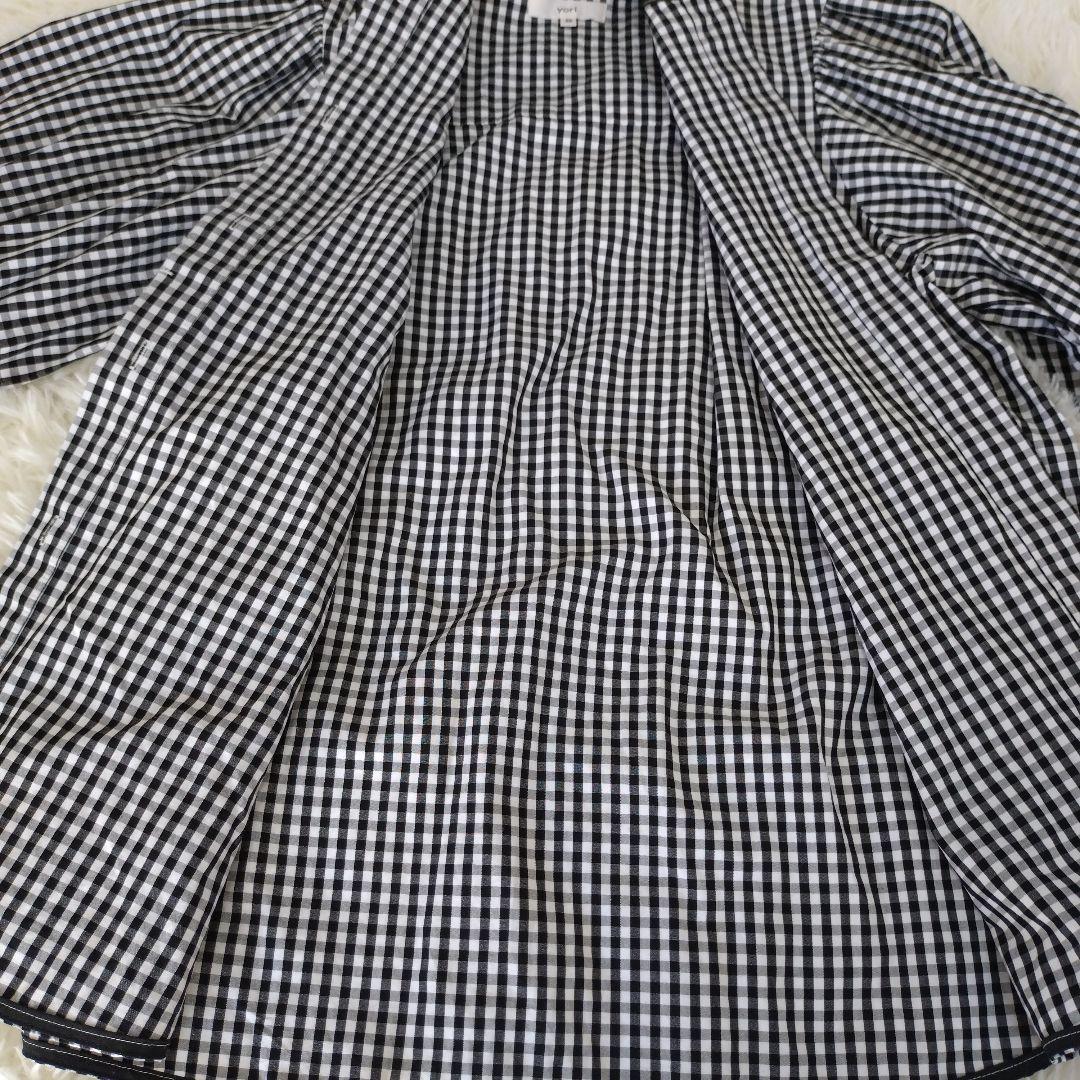 ヨリ Yori ギャザースリーブ ギンガムチェックブラウス ボウタイ リボン