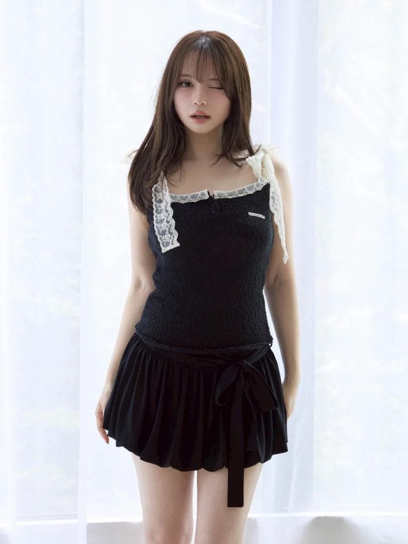 トップス Cotton ribbon tank Black
