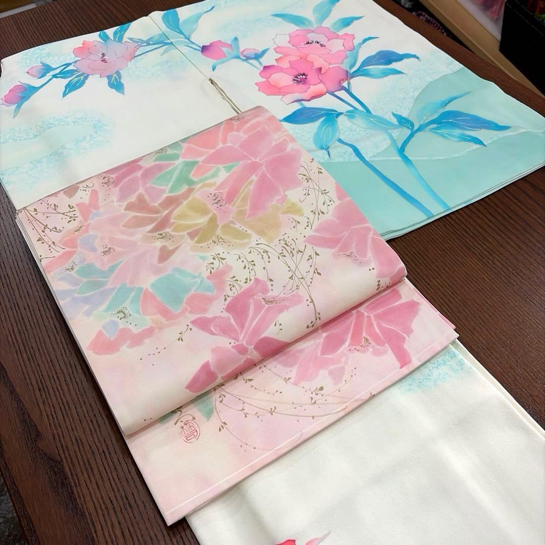 正絹訪問着と袋帯・帯締め・帯揚げ4点セット