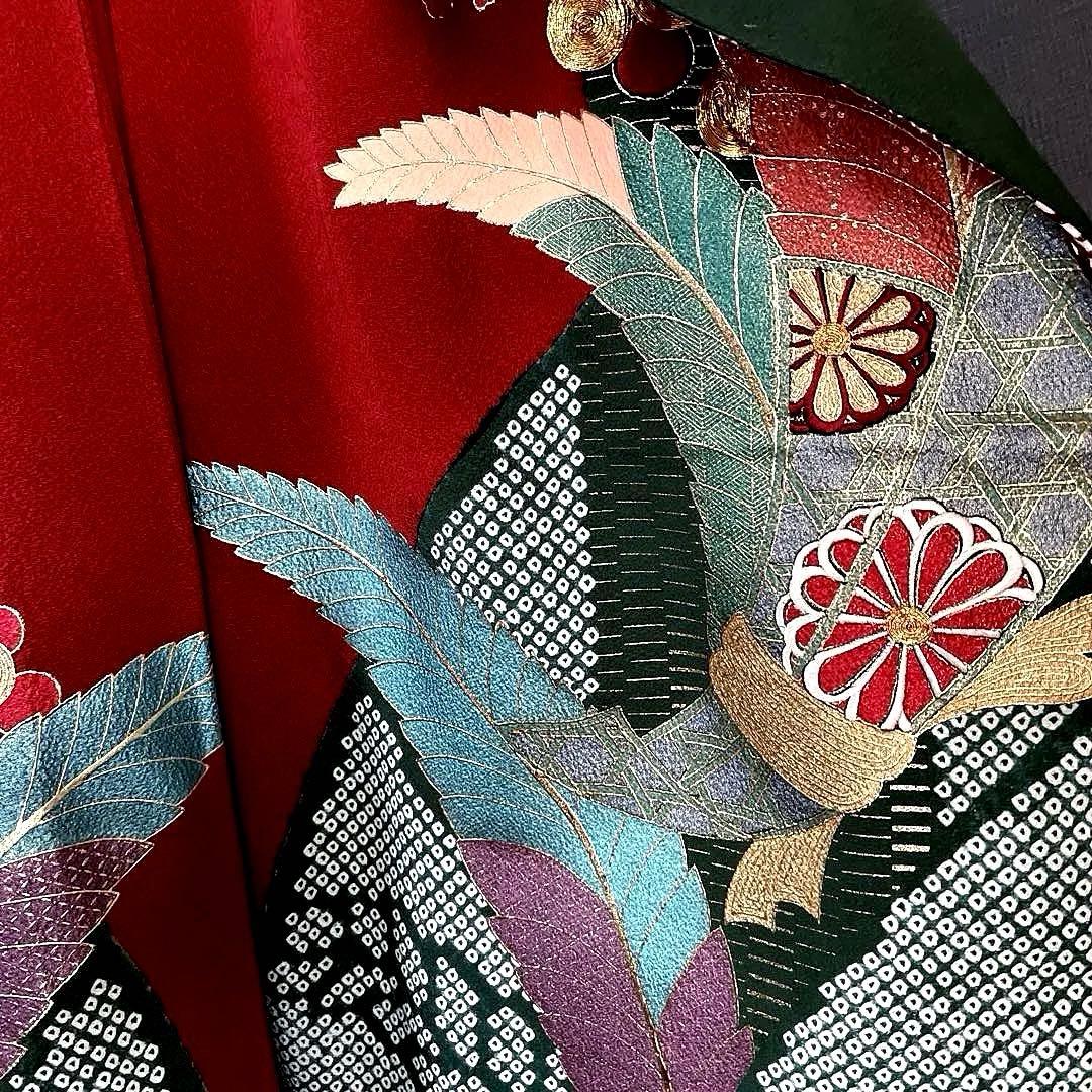 振袖フルセット　高身長　絞り　桐の柄 金彩友禅手刺繍　成人式振袖　振袖　裄丈69