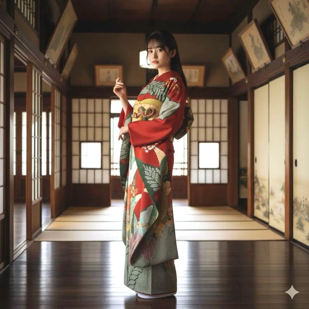 振袖フルセット　高身長　絞り　桐の柄 金彩友禅手刺繍　成人式振袖　振袖　裄丈69