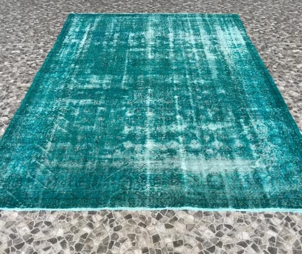 トルコ製ヴィンテージラグ981 超大判 ダークターコイズブルー オーバーダイ