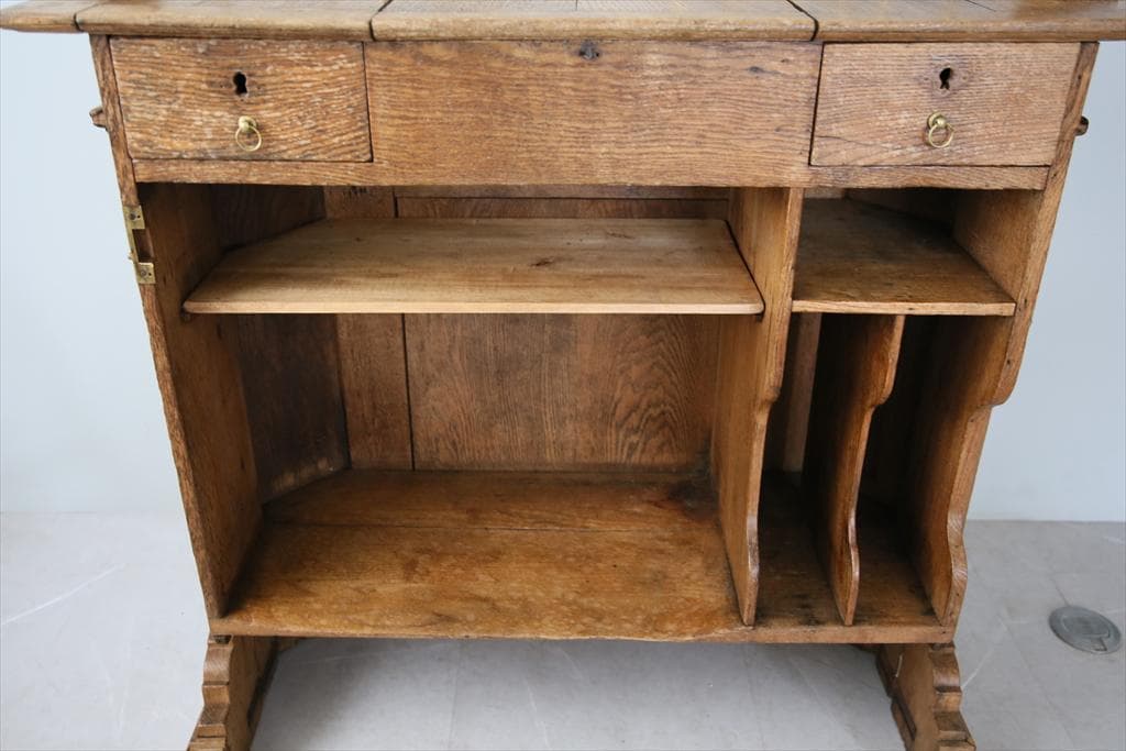 フランスアンティーク木製ショップカウンター/レジ台/テーブル机(90-113)