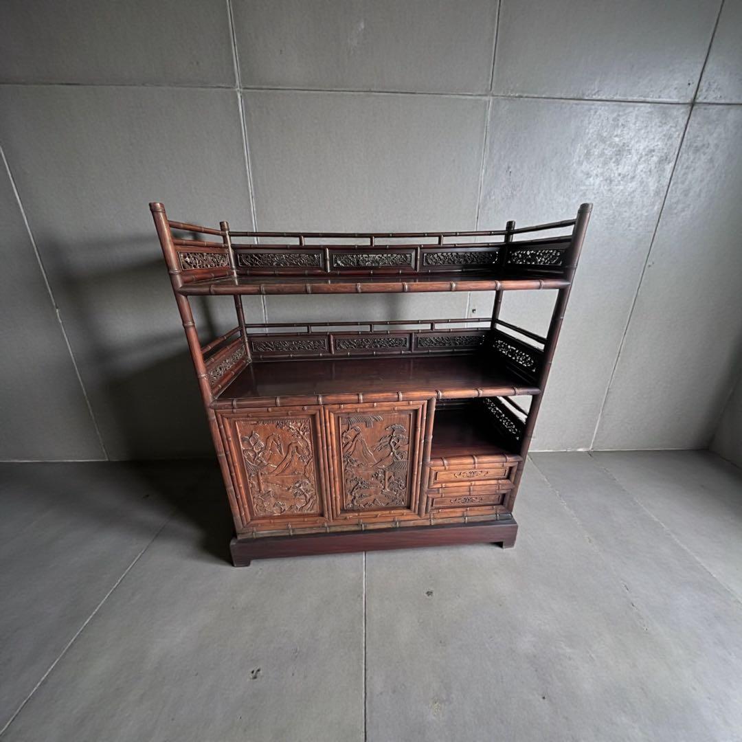 最高級 大阪唐木指物 紫檀 茶棚 茶箪笥 飾り棚 サイドボード キャビネット