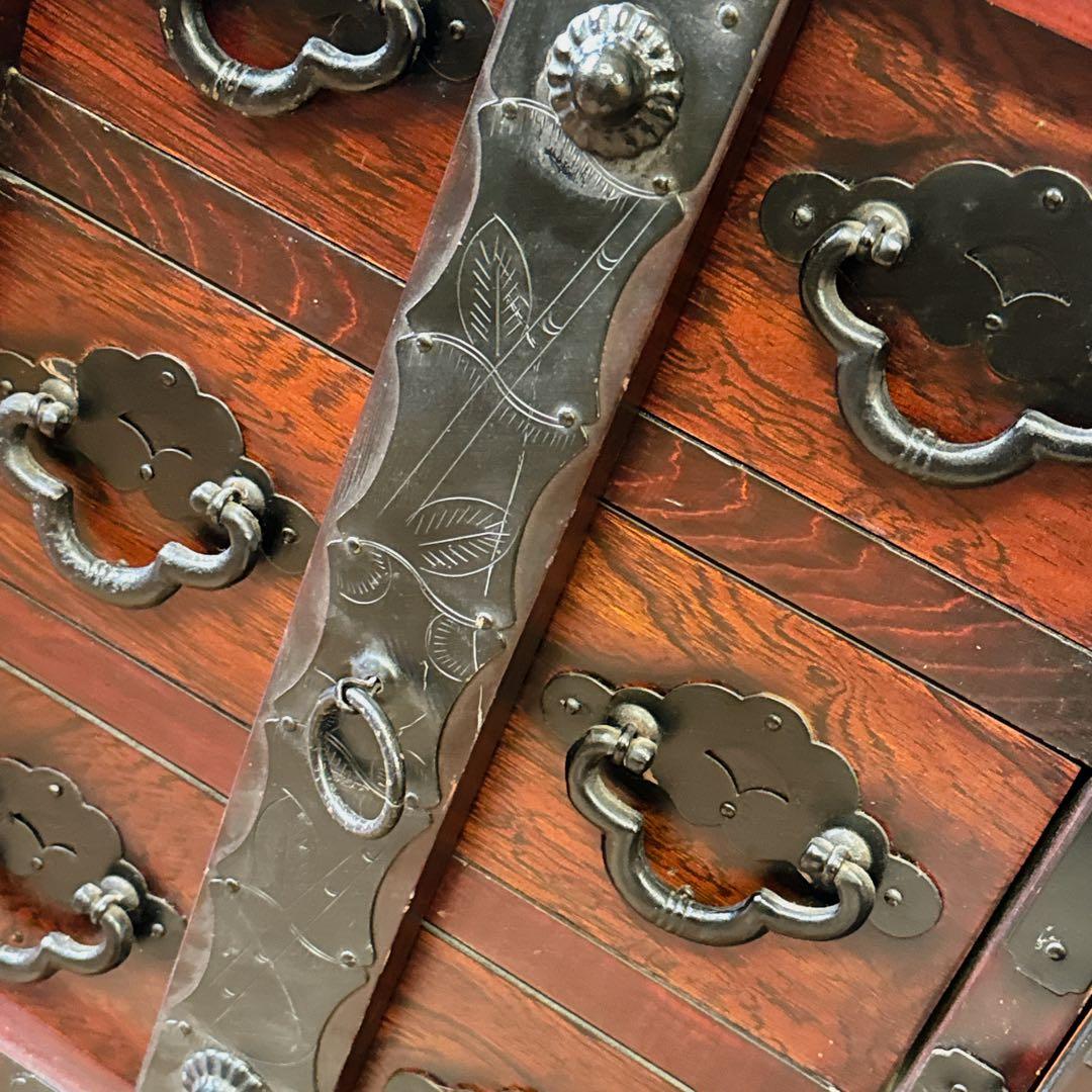 時代家具　車箪笥　鉄地金具　民芸品　整理箪笥