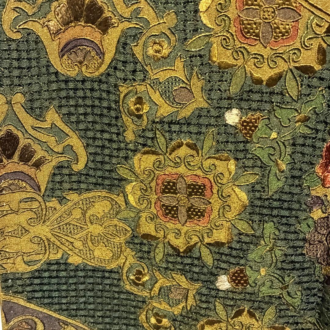 D52 訪問着 汕頭・蘇州刺繍 総刺繍 華文 唐草 正絹 着物 袷 未使用極美品
