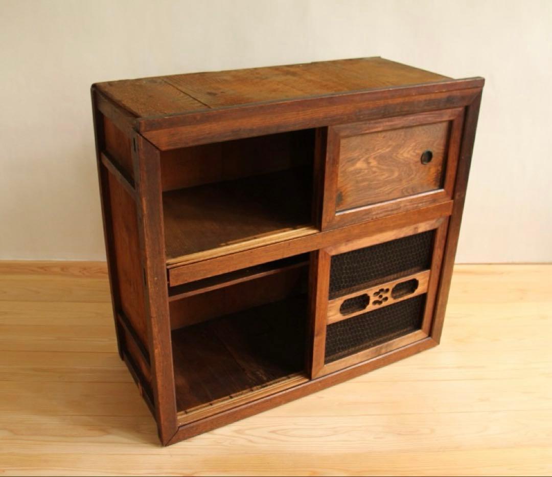 収納棚　食器棚　木製　横幅約88㎝　古家具　和モダン　小箪笥　引き出し付き