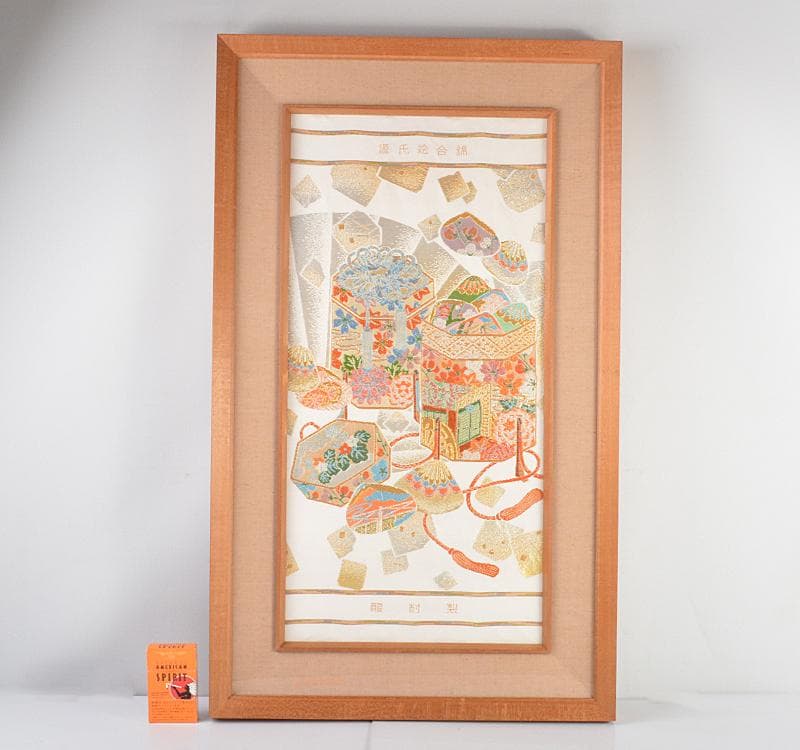 織額　京都西陣　龍村製　源氏絵合錦　織物　額装　C R4635C