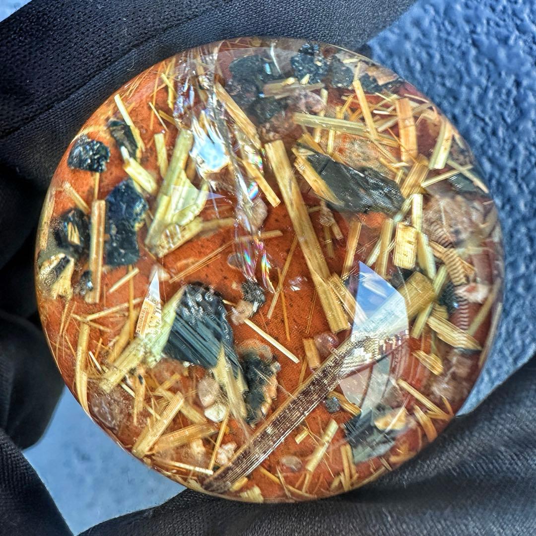 金運❗️レインボー☆タイチンルチル パイライト共生 ガーデンクォーツ丸玉A1304