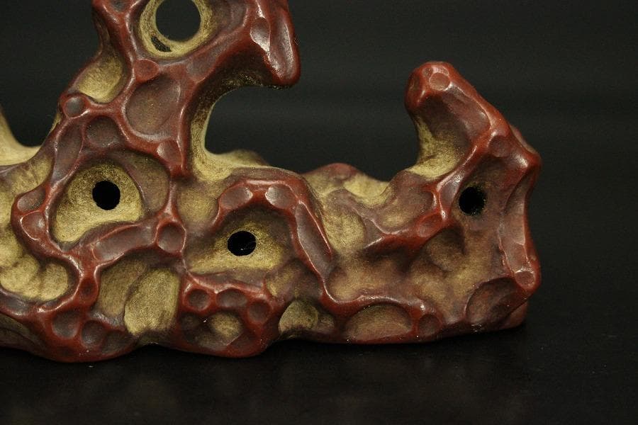 中国美術 朱泥 庭岩形 筆架 文房四宝 在印(HA520)