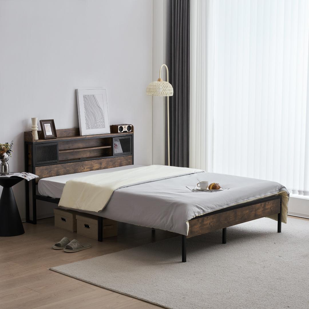 超赤字！D ベッドフレーム ダブル ダブルベッド パイプベッド コンセント付