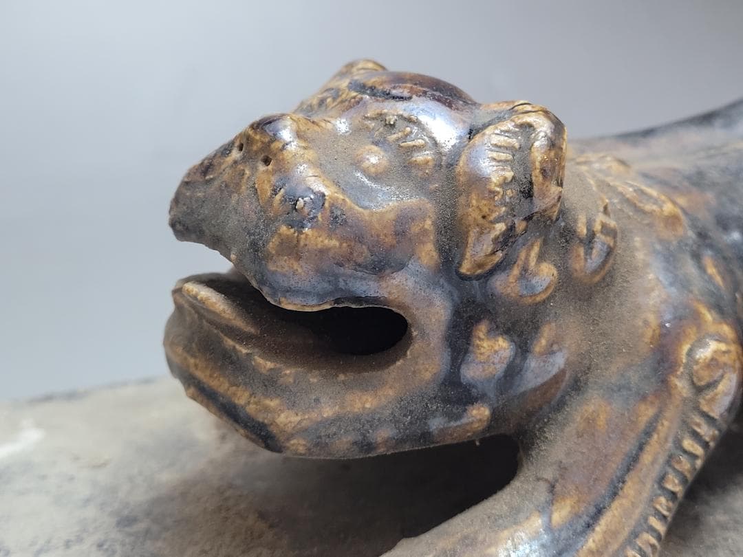 黑釉 神獣型 文鎮 元明時代 幅約23.1cm