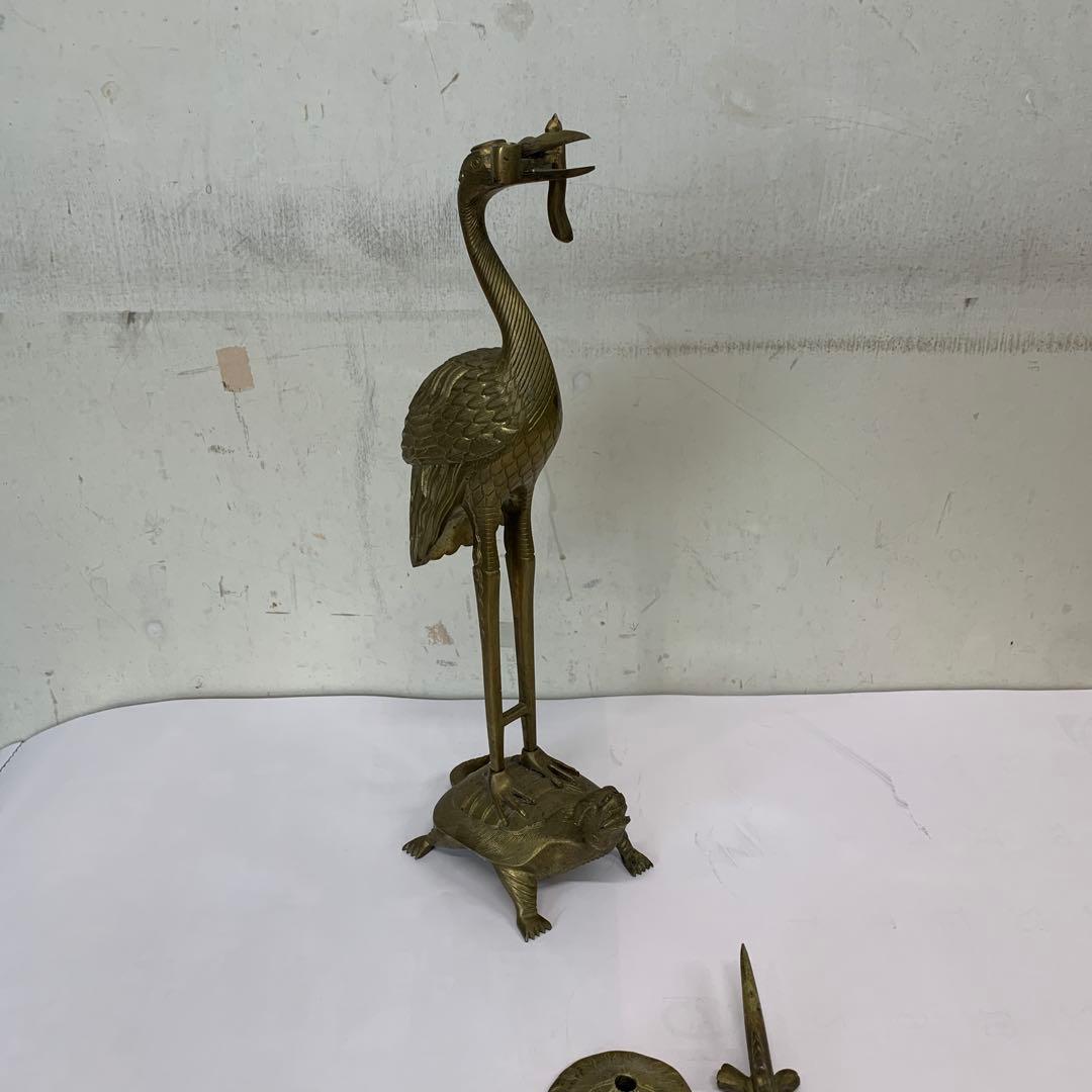 燭台　真鍮製　大型高さ約３８cm 金属製 鶴と亀 キャンドルホルダー