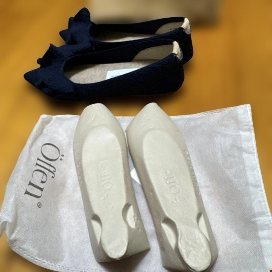 Öffen pointed-frin NAVY 40 フリルパンプスオッフェン