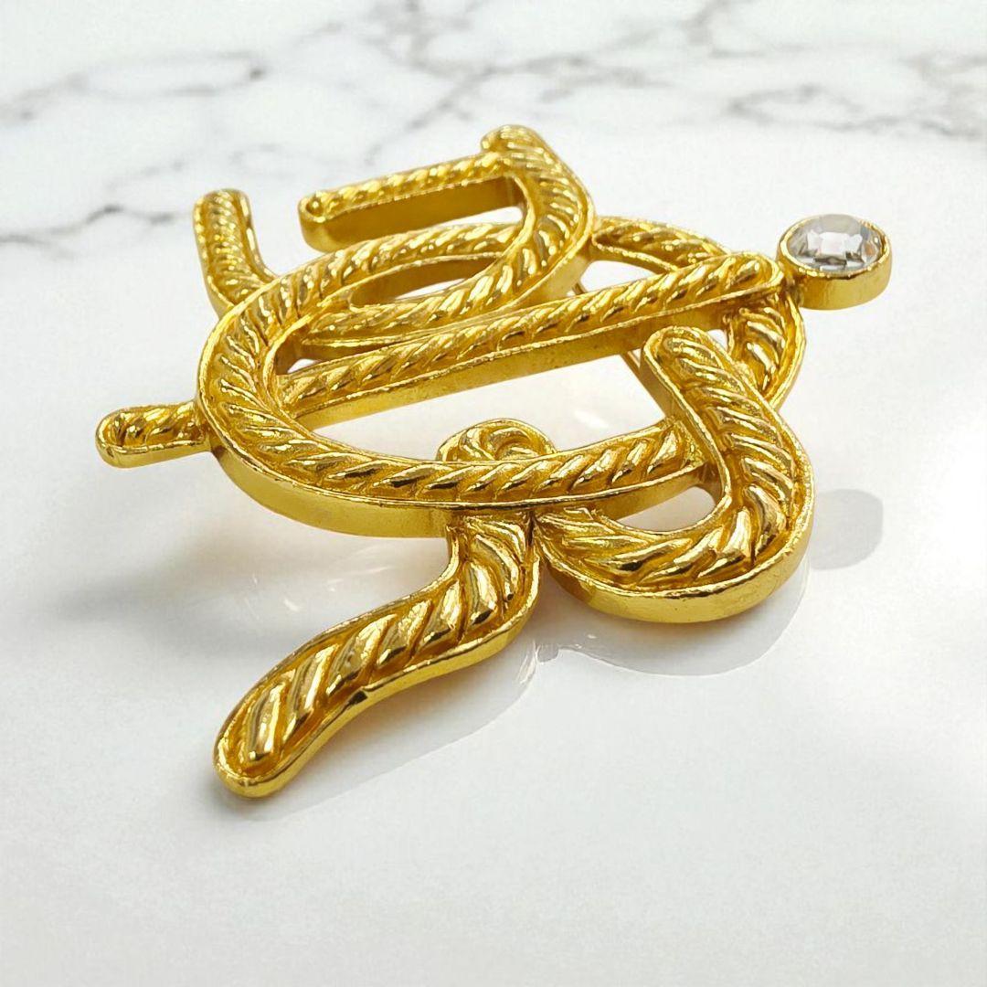 Christian Dior ディオール ロープ ロゴ ゴールド ブローチ