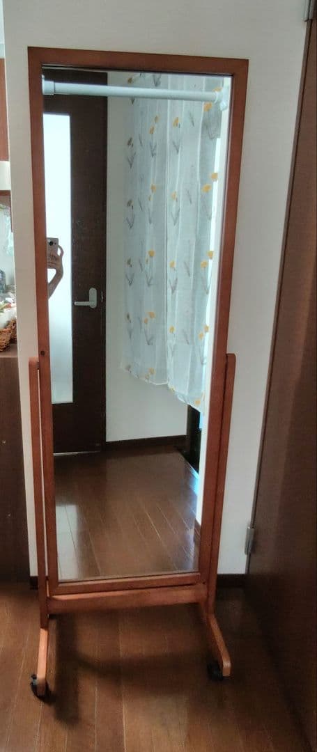 【ぼん家具】姿見鏡　木製　スタンドミラー　全身　キャスター付き　ウォールナット