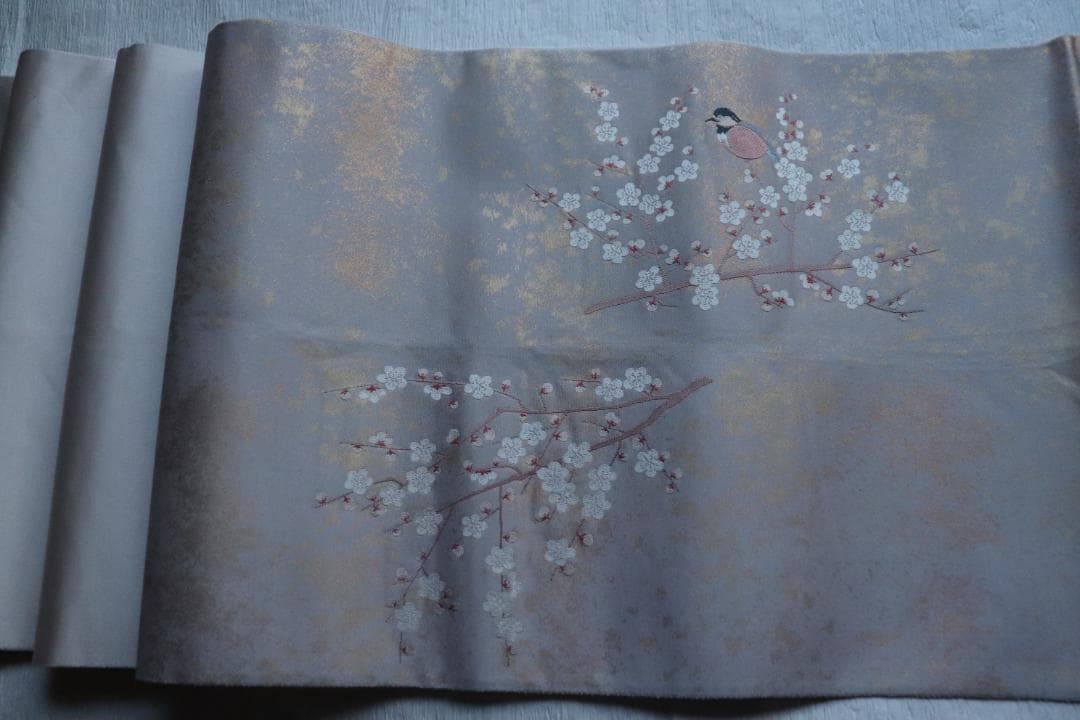 袋帯　梅と小鳥　作家物