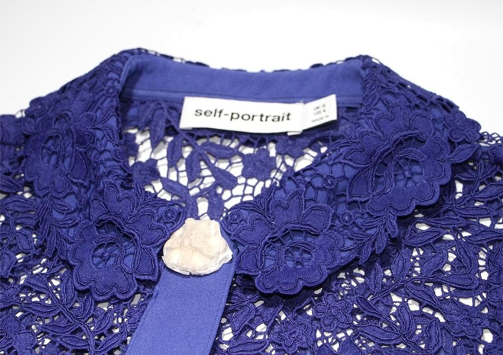 コ*マ様 セルフポートレイト ワンピース ローズレース ボタン ブルー UK8