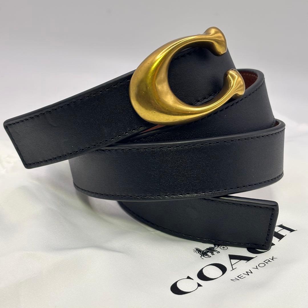【未使用】coach☆Cバックルリバーシブルベルト 黒＆茶