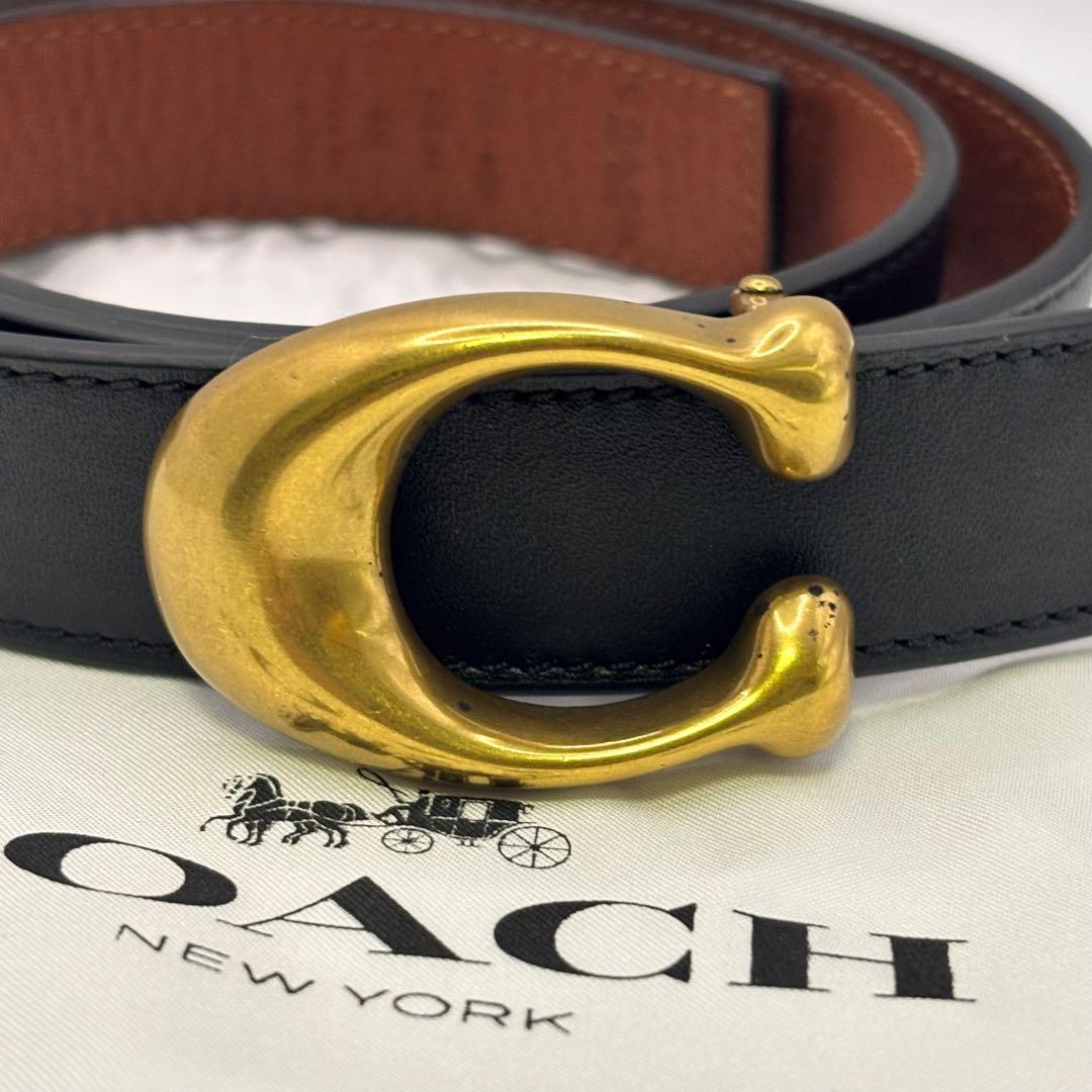 【未使用】coach☆Cバックルリバーシブルベルト 黒＆茶