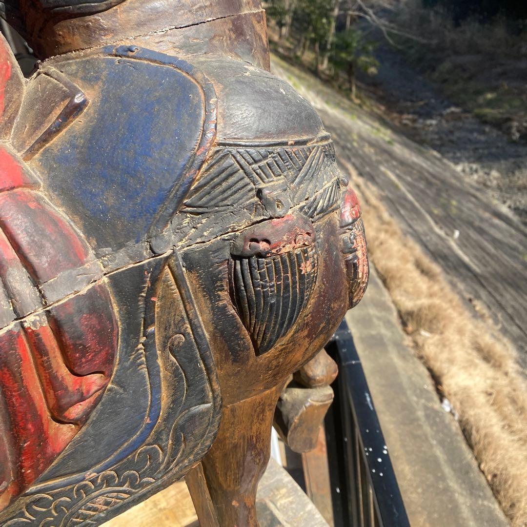 中国美術　古玩　木彫　木製　馬　インテリア　飾り馬