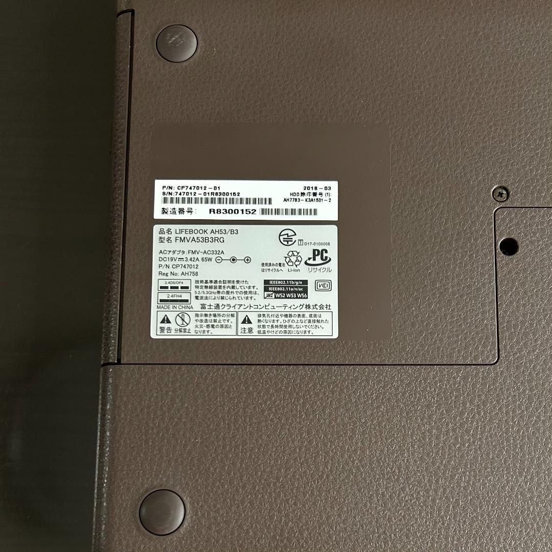 LIFEBOOK AH53/B3 赤ノートPC 15.6インチ