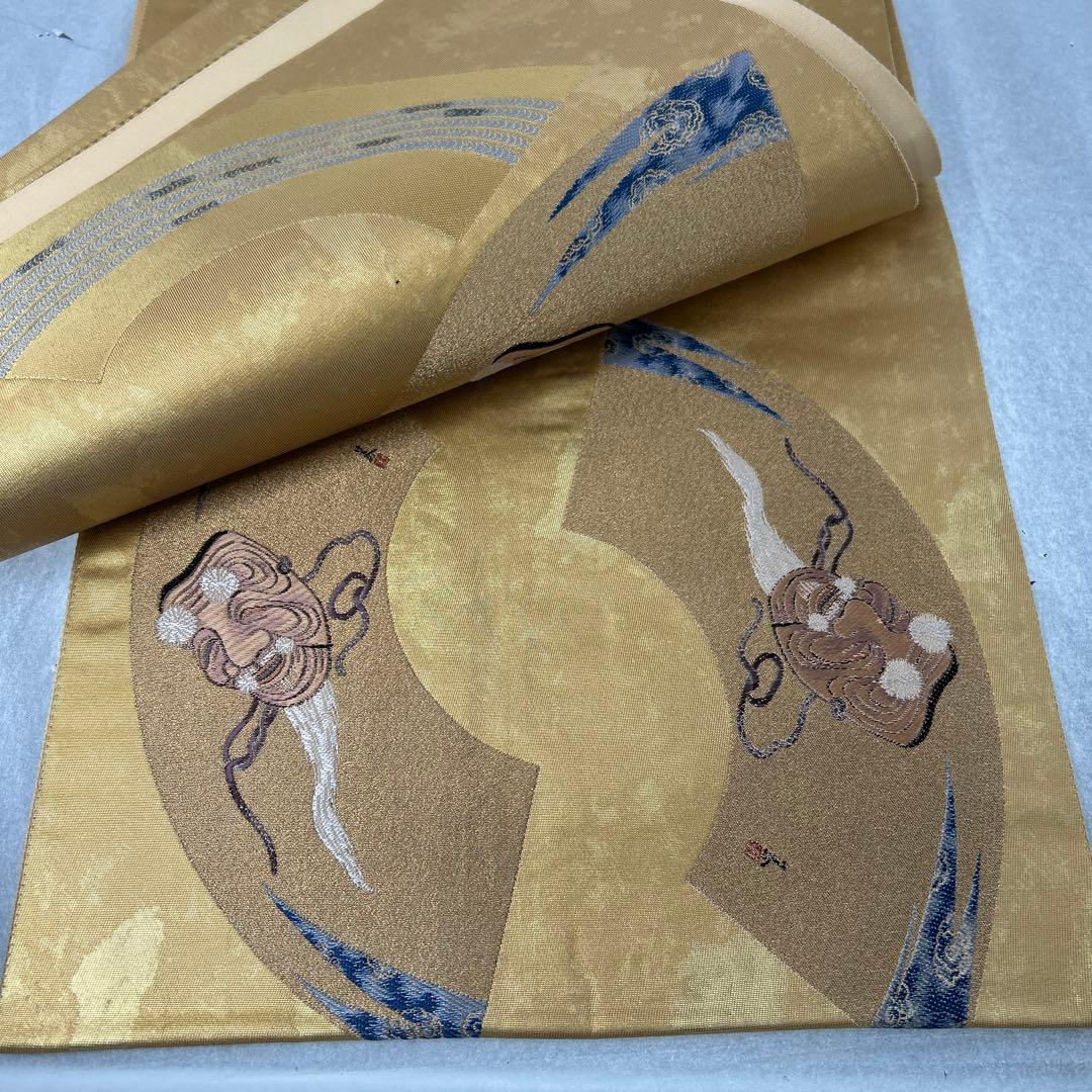 【翁 本金箔】金色 波模様 六通柄袋帯1226