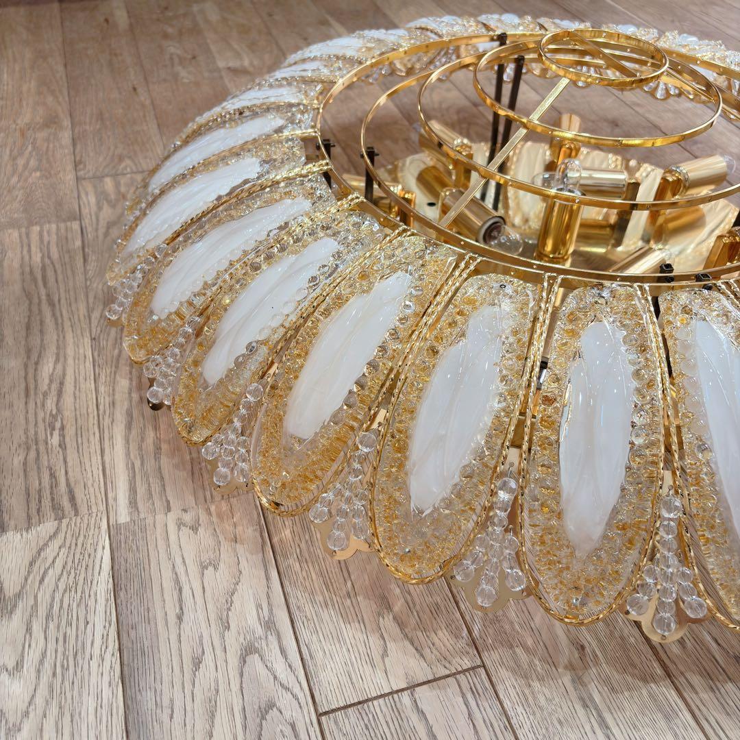 ①アンティーク・ガレ　シャンデリア　12灯 クリスタル　ゴールド　照明　リビング