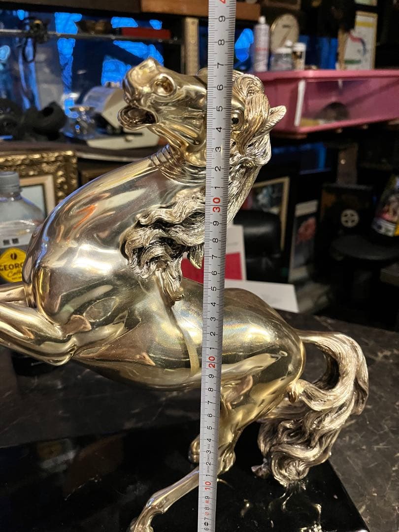 馬 馬の置物 跳馬 シルバーホース 銀色の馬 跳馬 体長40 高さ35