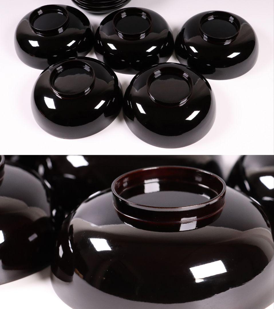 CL64 加賀蒔絵 月に雁 金蒔絵 黒塗煮物椀 五客 木製漆器 梨地 鳥 芦