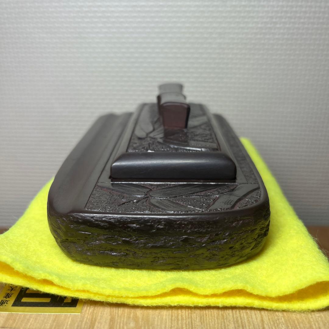 ⭕️赤間硯　新品美品　縄田宝泉　石蓋付き彫刻入硯　縄田製硯所　墨持ち良し