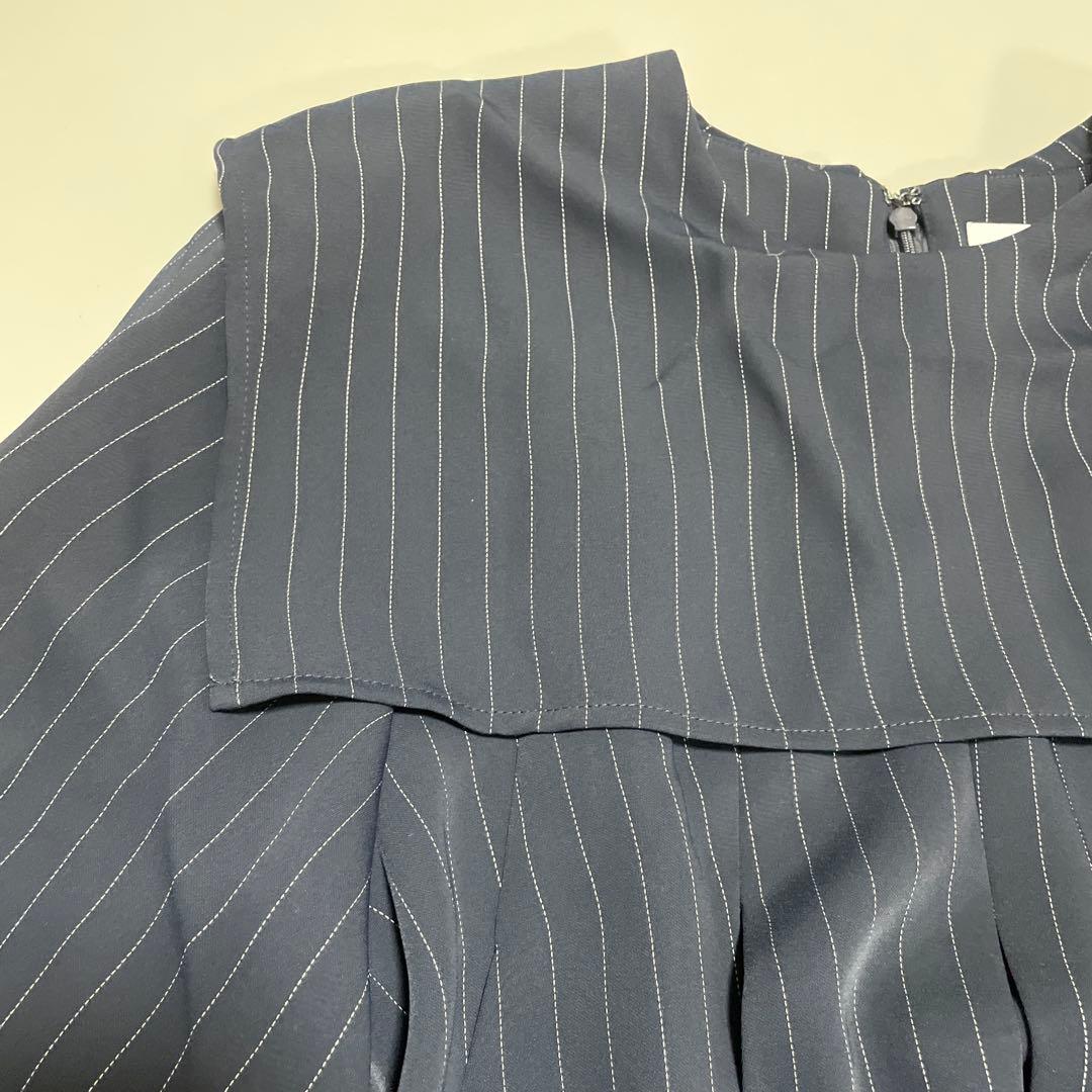 【極美品✨】24SS エンフォルド PE ピン ストライプ プリーツ シャツ 紺