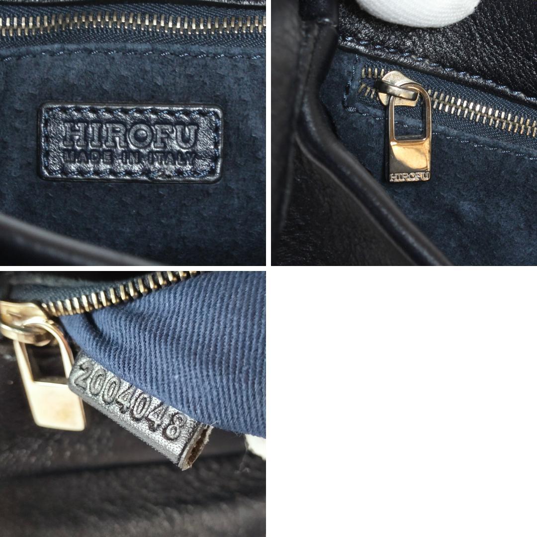 ヒロフ ハンドバッグ フォーマルバッグ ワンハンドル レザー シボ革 ブラック系