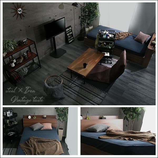 棚・収納付きヴィンテージチェストベッド ダブル