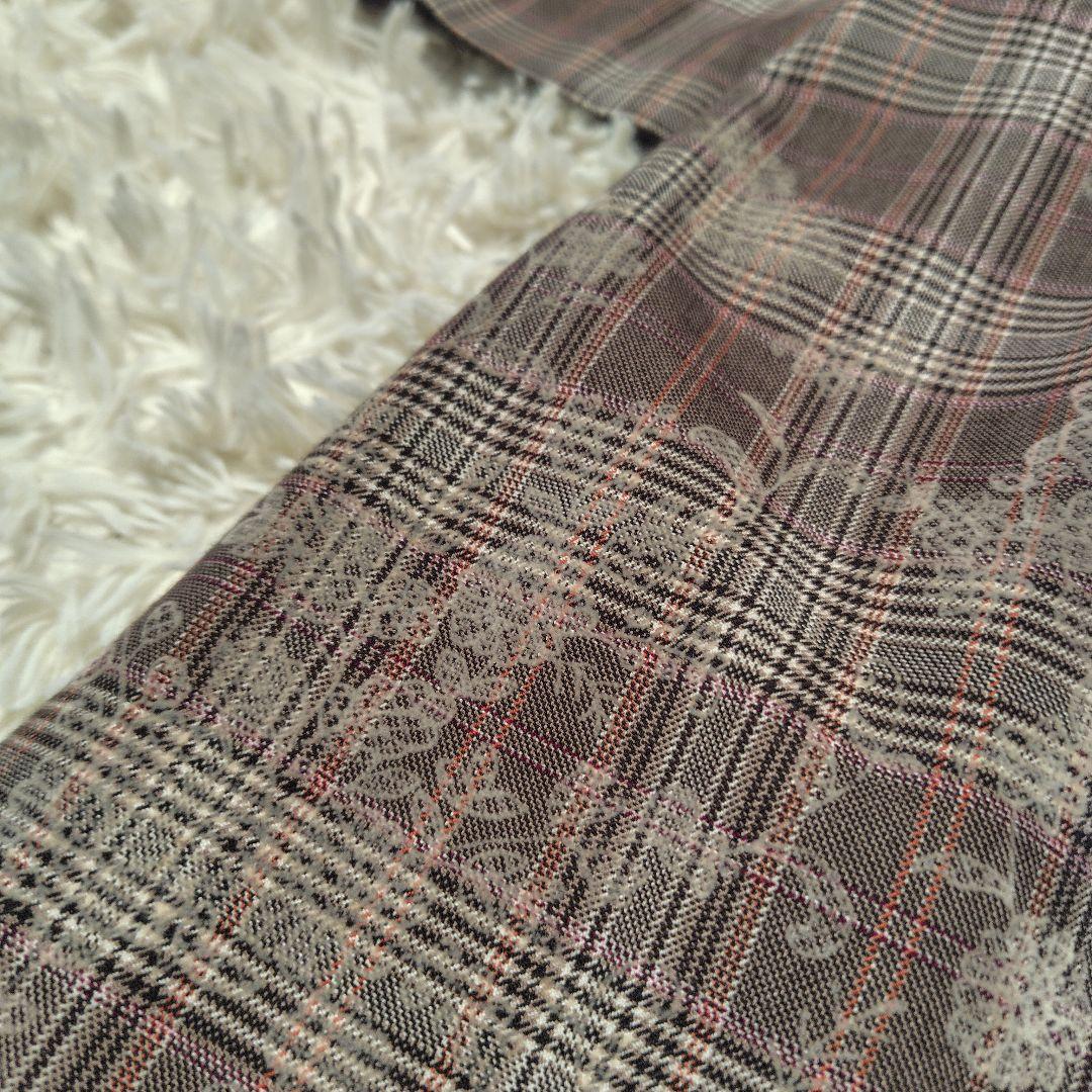 【美品♡希少46】ローズティアラ　チェック&刺繍パール　リボンフレアワンピース